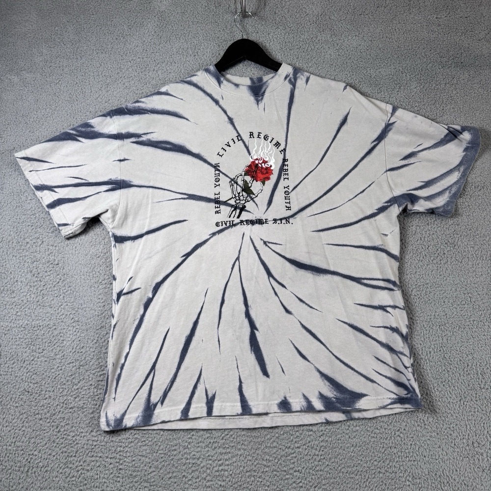 Civil‎ Regime Shirt Mens XL Black White Rebel Youth Tie Dye Roses Lightning